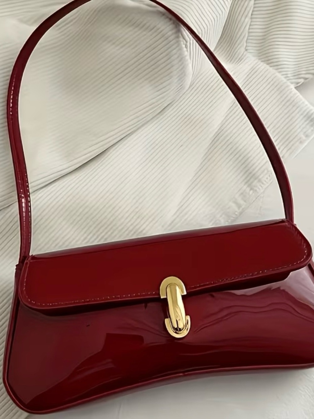 Women's Red Patent Shoulder Bag with Gold Hardware